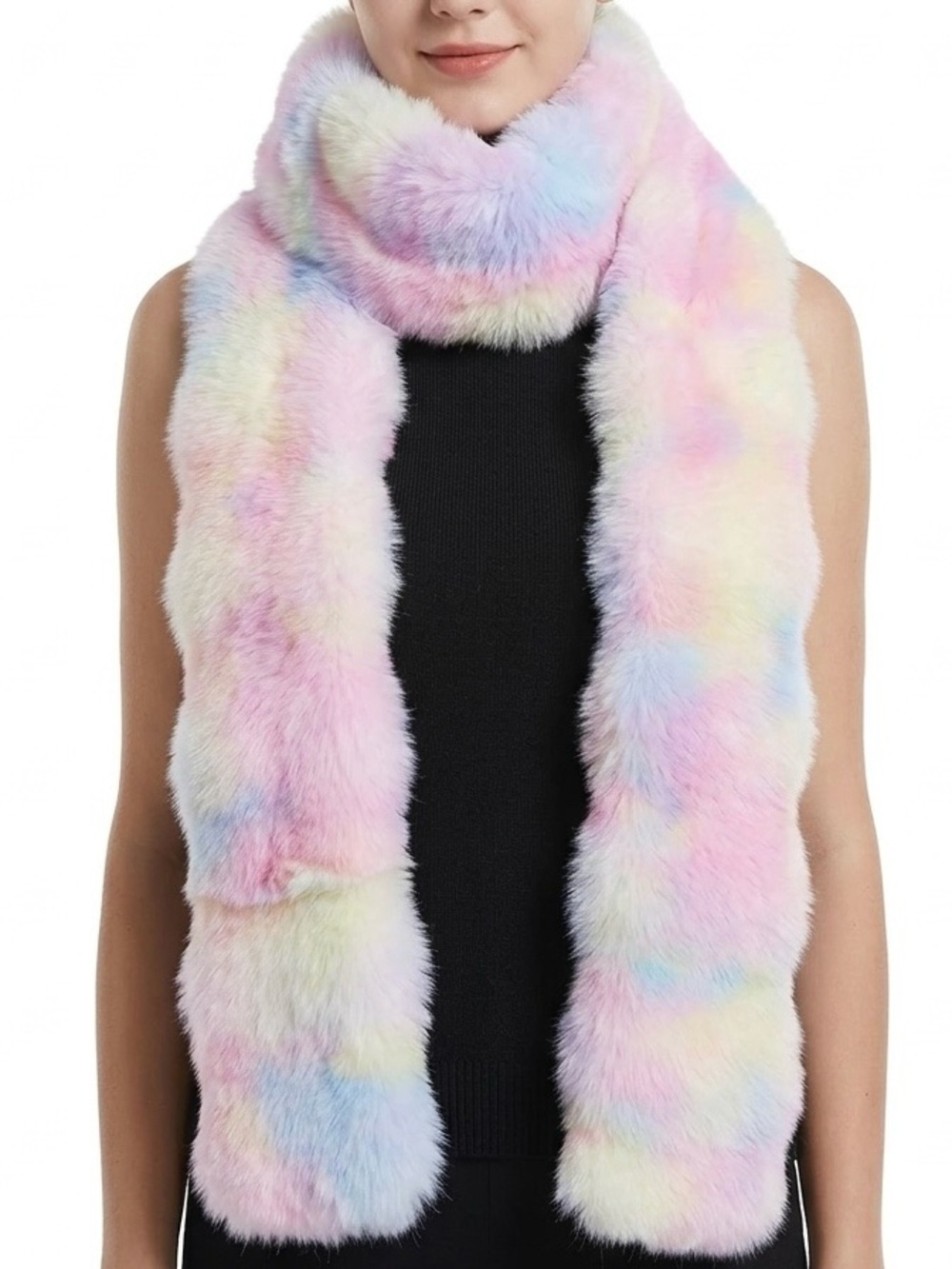 Handmade Pink Yellow Blue Pastel Bubble Plush Fluffy Scarves Faux Fur Scarf